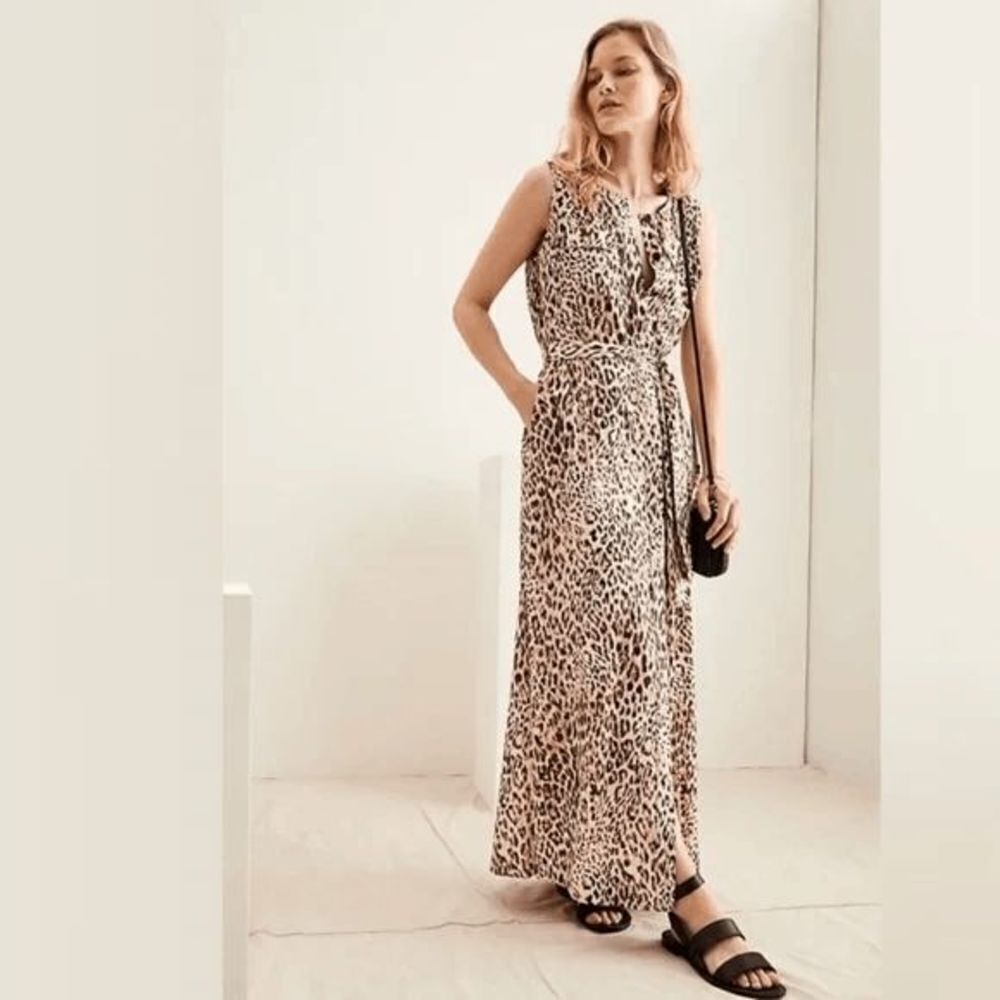Banana Republic Utility Leopard Print Maxi Shirtdress Women's Brown Size XS NWT